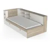 Image de Lit 90x190/200 Simple avec Rangement 2 Porte 6 Niches 2 tiroirs   Blanc Mat & Chêne Clair 119,2 x 229,4 x 87,7 cm