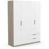Image de Armoire Dressing avec Penderie Moderne 4 Portes 5 Etagères 2 Tiroirs   Coloris Chêne Kronberg & Blanc Mat - 157,3 x 51,1 x 203 cm