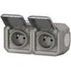 Image de LEGRAND - Prise Etanche Double IP55 avec Terre Plexo - Prise 2P+T 16A Complète avec Volet - Pour Pose en Apparent - Montage Horizontal - Fabriqué En France - Gris