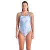 Image de Arena Performance Women's Frozen Leaves Lightdrop Back Athletic One Piece Swimsuit Maillot de Bain, Blanc/Bleu rivière, 66 Femme
