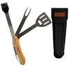 Image de mastrad   Kit BBQ Multifonction 5-en-1   Spatule, Fourchette, Pinceau, Tire-Bouchon & Décapsuleur   Compact & Portable   Acier Inoxydable & Bois - Idéal BBQ &Camping - Idée Cadeau