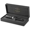 Image de Parker stylo-plume Duofold Classique Noir et attributs palladium , taille Centennial , plume moyenne en or massif , encre noire et convertisseur