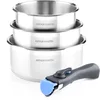 Image de ARTHUR MARTIN - Batterie de Cuisine 4 Pièces en Aluminium Forgé, Casseroles Empilables, Revêtement Anti-Adhésif, Poignée Amovible, Compatible Tous Feux, 16/18/20 cm