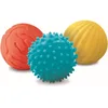Image de Ludi - 3 Balles Sensorielles Souples Texturées - Jouet D'Éveil Bébé - Dès 6 Mois - Développe Le Toucher, La Motricité Fine & Le Bien-Être - Diamètre : 8 cm - Bleu, Jaune & Rouge