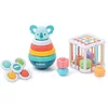 Image de LUDI - Coffret Manipulation - Jouets D'Éveil Bébé - Dès 10 Mois - Développer Le Toucher, La Motricité Fine & La Découverte - 1 Cube Élastique + 1 Pyramide Avec 3 Anneaux + 1 Baby Spinner