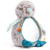Image de LUDI - Kiwi Câlin - Peluche Miroir - Jouet Éveil Sensoriel Bébé - Cadeau Naissance - Anneau à Billes - Ultra-Doux - Lestée - Dès la Naissance, Vert et Violet