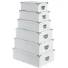 Image de 5five Lot de 6 boîtes de rangement, blanc uni, carton et métal, L 32 x l 21,5 x H 11,8 cm (Plus petite)