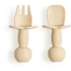 Image de Lot 2 mini couverts bébé silicone Beige