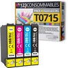 Image de 123CONSOMMABLES - T0715 - Pack pour Epson T0715 T0711 T0712 T713 T0714 - Cartouches Compatible avec Epson Stylus SX218 SX400 SX510W SX515W DX7450 DX8450 (1 Noir / 1 Cyan / 1 Magenta / 1 Jaune)