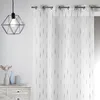 Image de Homemaison 09368-8-AL Voilage Etamine Jacquard Fils Coupes avec Oeillets Ronds Gris/Argent 140 x 260 cm