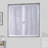 Image de Home Maison - Paire de Petits Voilages en Étamine Motif Argent - Polyester - Ourlet Passe Tringle - Fenêtre Salon Chambre Cuisine - 80 x 160 cm - Blanc