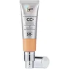 Image de IT Cosmetics, Lot de 2 produits, Crème CC+ Anti-Âge Your Skin But Better, Haute Couvrance, Waterproof, Fini Naturel, 32 ml, Teinte Neutral Tan + Heavenly Luxe #7, Pinceau Double Embout
