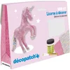 Image de Décopatch KIT009O - Un mini-kit comprenant un animal en papier pulpé blanc, 2 feuilles Décopatch, un pinceau et un pot de vernis colle, LICORNE