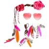 Image de Chaks - Set d'accessoires hippie, 4 pièces, Flower Power, avec chaîne Peace, lunettes en forme de coeur, accessoires pour cheveux et boucles d'oreilles