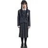 Image de Chaks - Uniforme scolaire Wednesday Addams pour fille, costume officiel Wednesday, tenue 3 pièces pour Halloween et Carnaval, Gray