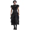 Image de Chaks - Robe de bal Wednesday Addams pour femmes, costume officiel Wednesday, robe et ceinture, tenue pour Halloween et Carnaval, Noir