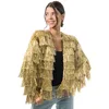 Image de Chaks - Veste pour femme avec franges scintillantes, argent, or, rose, veste disco des années 90, festival, carnaval, fête, rave