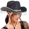 Image de Chaks - Chapeau de cowgirl pour femme avec franges en strass, chapeau de cowboy pour carnaval, accessoire de festival, Noir