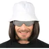 Image de Chaks - Chapeau avec perruque, chapeau de pêcheur avec cheveux cousus jusqu'aux épaules pour carnaval, festival, fête à thème