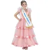 Image de Chaks - Ensemble Miss France pour filles, costume officiel avec robe, diadème et écharpe, tenue pour le carnaval et les événements, Rose, 116