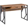 Image de HOMCOM Bureau Style Industriel dim. 120L x 60l x 76H cm tiroir + 2 niches piètement métal Noir Plateau Aspect Bois Noyer