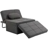 Image de HOMCOM Chauffeuse 1 Place 4 en 1 Fauteuil lit Convertible Pouf Dossier inclinable 5 Niveaux Repose-Pied Rabattable, Charge 200 Kg, châssis métal et Tissu Lin Gris