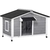 Image de PawHut Niche Chien Style Cottage - 2 fenêtres, Porte, Toit ouvrant bitumé - dim. 109 x 79 x 72 cm - Bois Sapin Gris