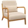 Image de HOMCOM Fauteuil de Salon avec Cadre en Bois Massif Fauteuil Lounge - Assise Profonde - accoudoirs - Aspect Velours Beige