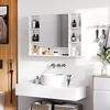 Image de kleankin Armoire Murale Salle de Bain avec Miroir, 100 x 15 x 70 cm, Meuble Salle de Bain, Armoire de Toilette avec 7 étagères Ouvertes et Placard, Porte Ouverture et Fermeture lentes, Blanc