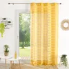 Image de Home Maison - Voilage à Rayures en Coloris Jaune - 100% Polyester - Alternance de Bandes Opaques Et Transparentes -  illets Ronds Argent - Prêt à Poser - 140 x 240 cm - Jaune