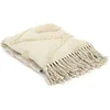 Image de HOME DECO FACTORY - TX9134, Plaid Ethnique Relief Losange Ecru 120x150cm - Conçu pour réhausser Votre intérieur avec Style et Confort - Dimensions : 120x150cm, Couleur : Ecru