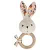 Image de KALOO - K'doux - Hochet Bébé - Anneau en Bois FSC - Peluche Lapin avec Papier Bruissant - Aide au Développement - Stimule Les Sens - Motif Coquelicot - Dès La Naissance, K216002