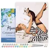 Image de Figured'Art Peinture par Numéro Adulte avec Cadre Pin-up en robe et son chien - Activité Manuelle Kit de Loisir Créatif DIY Numéro d'Art Complet - 40x50cm toile tendue sur châssis