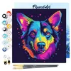 Image de Figured'Art Mini Peinture par Numéro Adulte 20x20cm avec cadre Chien Abstrait Pop Art Néon - Petit Format Kit de Loisir Créatif DIY Numéro d'Art Complet