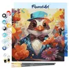 Image de Figured'Art Mini Peinture par Numéro Adulte 20x20cm avec cadre Oiseau en smoking fantaisie et fleurs - Petit Format Kit de Loisir Créatif DIY Numéro d'Art Complet