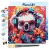 Image de Figured'Art Mini Peinture par Numéro Adulte 20x20cm avec cadre Koala fantaisie et fleurs - Petit Format Kit de Loisir Créatif DIY Numéro d'Art Complet
