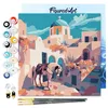 Image de Figured'Art Mini Peinture par Numéro Adulte 20x20cm avec cadre Scène de cheval à Santorin - Petit Format Kit de Loisir Créatif DIY Numéro d'Art Complet