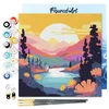 Image de Figured'Art Mini Peinture par Numéro Adulte 20x20cm avec cadre Coucher de Soleil Coloré au Bord du Lac - Petit Format Kit de Loisir Créatif DIY Numéro d'Art Complet