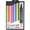 Image de Graph'it - Set de 12 Markers à Alcool Double Pointe : Fine et Biseautée pour Dessin de Manga, Illustration, Colorant, Esquisse, Écriture - Rechargeables - Set Classic