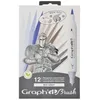 Image de Graph'it - Set de 12 Marqueurs à Alcool Double Pointe : Extra-fine et Pinceau - Dessin de Manga et Illustration - Professionnel et Débutant - Série Mix Greys