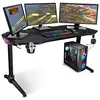 Image de Spirit Of Gamer   Bureau Gaming Rétroéclairé LED RGB - Headquarter 400   Design Futuriste   Plateau XXL 140cm  Support Casque   Porte Gobelet   2 Passes Câble   Tapis Souris intégral