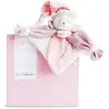 Image de Doudou et Compagnie - Doudou Plat Ours Collector - Rose - 24cm -3 Couleurs au Choix - Ourson avec Bonnet de Nuit - avec Boite pour Cadeau Naissance - Garantie Doudou Perdu - DC2920