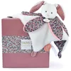 Image de Doudou et Compagnie - Doudou pétale Lapin Rose- Rose - 27cm - Collection BOH'AIME - Cadeau Naissance - Jolie boîte Cadeau - Lavable en Machine 30°C - Tout Doux pour Les Câlins - DC4027