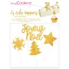 Image de 4 Accessoires de Noël Dorés en Papier - Déco Gâteau Bûche - Décorations Or Sapin, Etoile pour Bûches - 5009, Gold, Doré