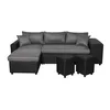 Image de LOUNGITUDE - Canapé d'angle réversible Convertible avec Coffre et 2 poufs en Microfibre et Simili - Noir/Gris - 3 + 2 Places