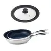 Image de Lot 2 poêles inox antiadhérentes Excell'Inox 24 et 28 cm et couvercle multidiamètre Mathon