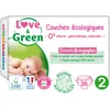 Image de Love & Green - Couches Bébé Saines et Ecologiques - Taille 2 (3-6 kg) - 36 couches - Absorbante, anti-fuites et sans ingrédients indésirables