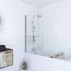 Image de AURLANE Pare-Baignoire Pivotant avec Porte-Serviette 85x150cm - Profilé Chrome - Verre 6mm - TSHAPE Chromed