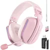 Image de Oniverse Casque Gaming sans Fil Polaris Compatible PS5 PS4 Switch PC Mobile, Casque Gamer léger LED Faible Latence 2.4GHz ou Bluetooth, Batterie 33h, Son virtuel 7.1, Double Micro - Rose
