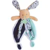 Image de Baby Nat' - Doudou Lapin Plat - Lapin Poupi Marine - Imprimé Fleurs Bleues - Forme Originale Facile à Attraper avec Nouettes & Grandes Oreilles - Idée Cadeau Naissance Bébé Fille et Garçon - BN0543